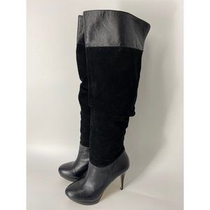 INC International Concepts Kenya Black Platform Leather and Suede Knee High Boot